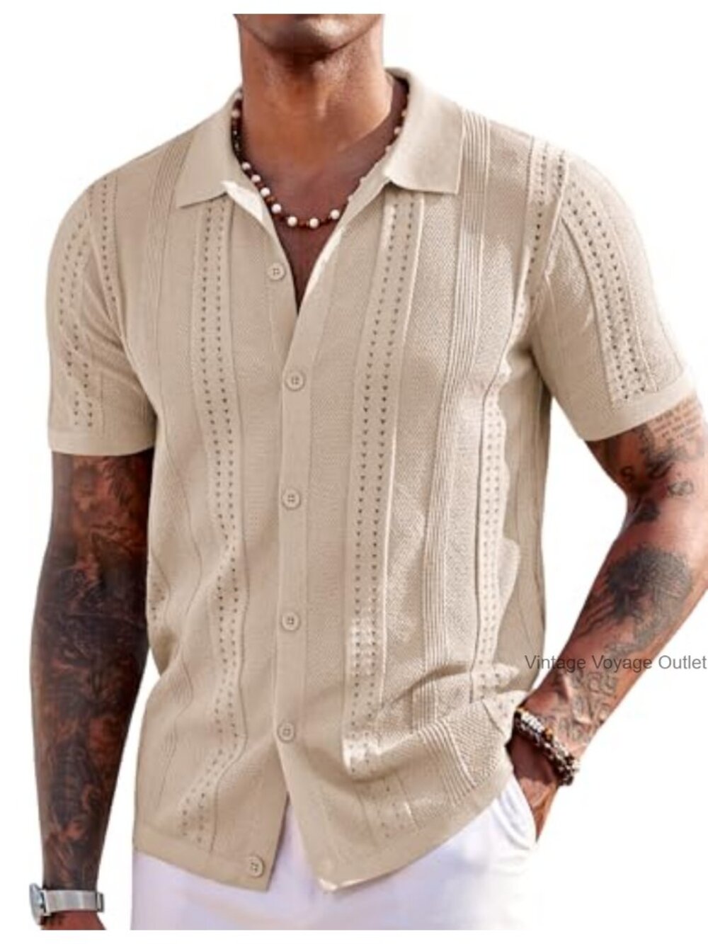 Men's Knit Short Sleeve Button Down Polo Shirt Summer Beach Casual
